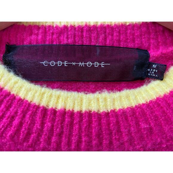 Code X Mode Women's Size M Hot Pink Yellow SUNSHINE Crew Neck Sweater - Picture 4 of 5